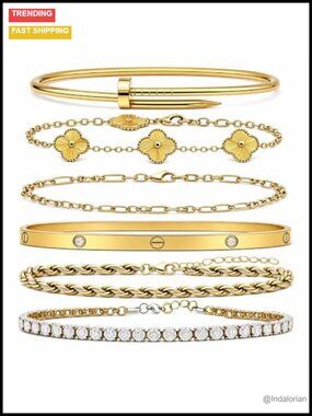 14K Gold Plated Stackable Bracelets Set for Women Waterproof